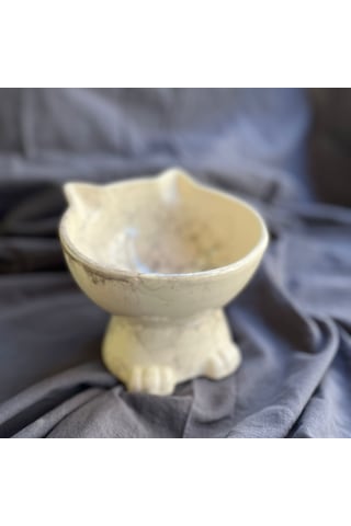 Bylewoo Siyah Beyaz Ebru Desen Kedicik Model Seramik Mama Kabı