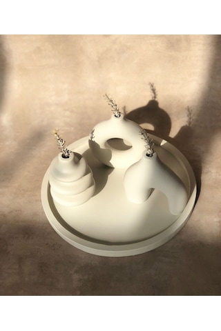 Thiramis Homeconcept Beyaz Yuvarlak Tepsili 3 Lü Beyaz Mini Obje