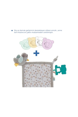 Babyjem 926 Birdy Diş Kaşıyıcılı + Silikon Emzik Uyku Arkadaşım Kahverengi - Mavi