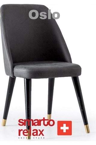 Smarto Relax Oslo 2'li Yemek Masası Sandalye Seti - Ahşap Ayaklı, Siyah Kumaş Gri