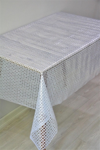 Pvc Şeffaf Kaplama Silinebilir Masa Örtüsü Örgü Hasır Gümüş