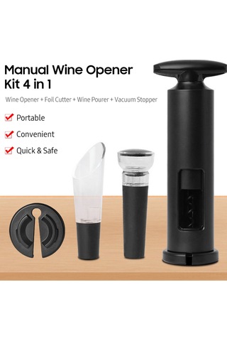 Youtek Siyah Metal + Abs Manüel Şarap Açıcı Seti - Açıcı, Köpürtücü, Muhafaza Tıkanıcısı Ve Folyo Kesici İle Tam Zirve Performans Siyah