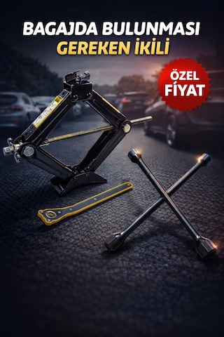 Araç Kriko Ve Bijon Anahtarı Seti Bagaj İçin Zorunlu İkili Oto Lastik Değiştirme Krikosu