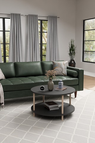 Alpaevmobilya Modern Yuvarlak Orta Sehpa 60 Cm 2 Raflı Ahşap Ayaklı Çok Amaçlı Organizer Sehpa Antrasit