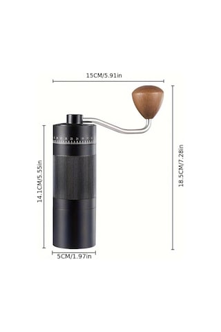 Honeybeeshop Premium Manuel Kahve Değirmeni Siyah Ahşap Saplı Paslanmaz Çelik Gövdeli Ayarlanabilir Öğütme