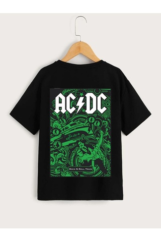 Noıssey Kod:vsk Siyah Çocuk T-shirt Kids-acdc-ön-arka-