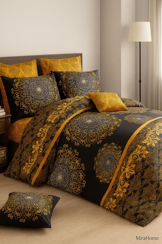 Çift Kişilik Pamuklu Nevresim Takımı Varaklı Desenli Renkli