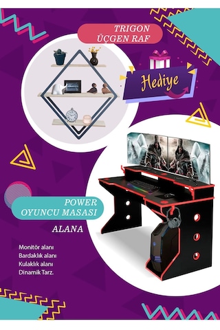 Mydesign Oyuncu Masası Siyah Renk Siyah