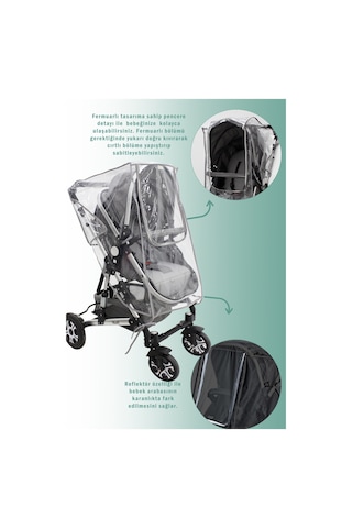 Mordesign Fermuarlı Ultra Lüx Bebek Arabası Yağmurluğu Şeffaf