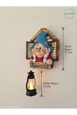 Fenerli Welcome Cüce Kız Dekoratif Kapı Ve Duvar Süsü Renk Seçenekli 17x15 Cm. Mavi