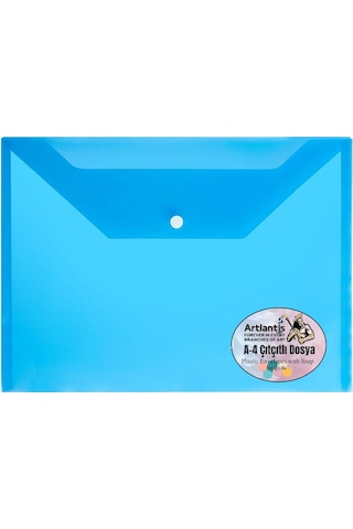 A4 Çıtçıtlı Mavi Şeffaf Renkli Zarf Dosya 1 Adet Artlantis Çıt Çı