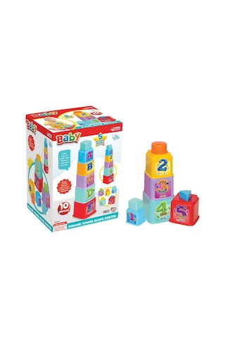 Dede Baby Kare Kule Bultak Oyuncağı 10 Parça Harf Ve Rakam Eğitici Kule 12 Ay+