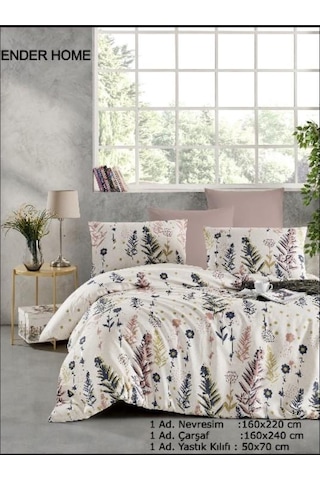Flower Desen Baskılı Tek Kişilik Nevresim Seti 160x220 Ranforce Renkli