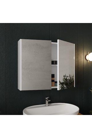 Karen Banyo Mimoza 80 Cm Tezgahlı, Aynalı Banyo Dolabı Seti, Seramik Lavabo Dahil, Beyaz, Mdf Beyaz