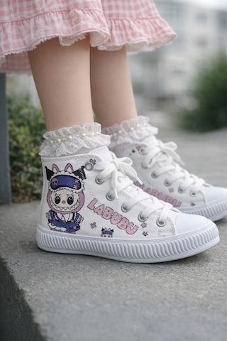 Scarpe Magiche Kız Çocuk Labubu Baskılı Günlük Spor Ayakkabı Sevimli Karakter Desenli Beyaz
