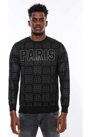 Siyah Taşlı Desenli Sweatshirt - Wessi Siyah