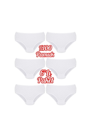 Özten 6'lı Paket % 100 Pamuk Kalpli Yüksek Bel Bato Kadın Külot Ozt6100 Beyaz