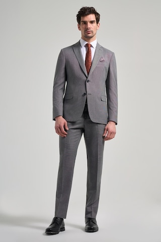 İmza Kendinden Desenli Bez Ayağı Mono Yaka Tam Astar Esnek 6 Drop Slim Fit Takım Elbise 1001250168 Gri