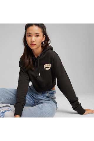 Puma Team Cropped Kadın Kapüşonlu Sweatshirt - Siyah