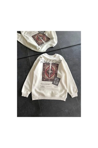 Butik İstanbul Bisiklet Yaka Baskılı Sweatshirt - Beyaz