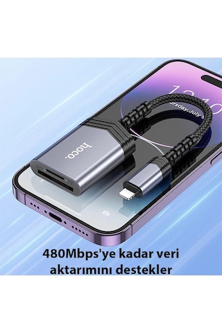 Hoco Ua25 2-in-1 iPhone Uyumlu Lightning Kart Okuyucu- 5775 Renkli