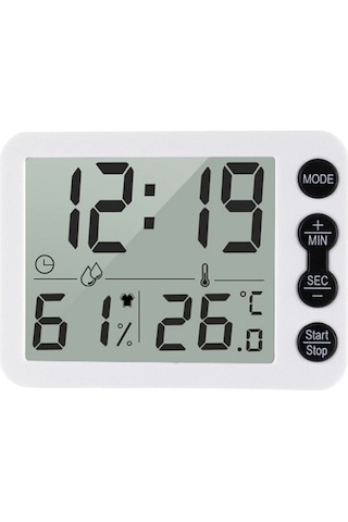 Yifomall Ts-9606 Ev Ofis İçin Dijital Termo-higrometre: Lcd Ekranlı Saat, Geri Sayım, Nem Sicaklık Ölçer, Sıcaklık Birimi Değiştirilebilir Pil Yok
