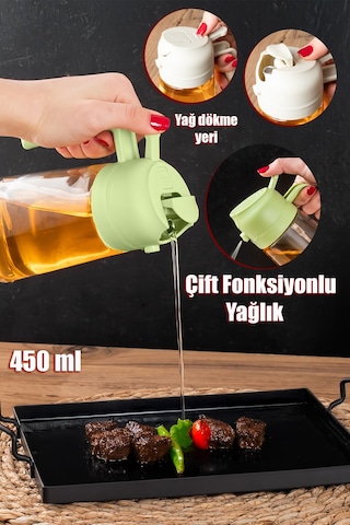 Porsima 2086-3 Çok Amaçlı Cam Sprey Şişe -yağdanlık Limon Sirke Sos Püskürtücü, Sızdırmaz Yağlık Yeşil 450ml