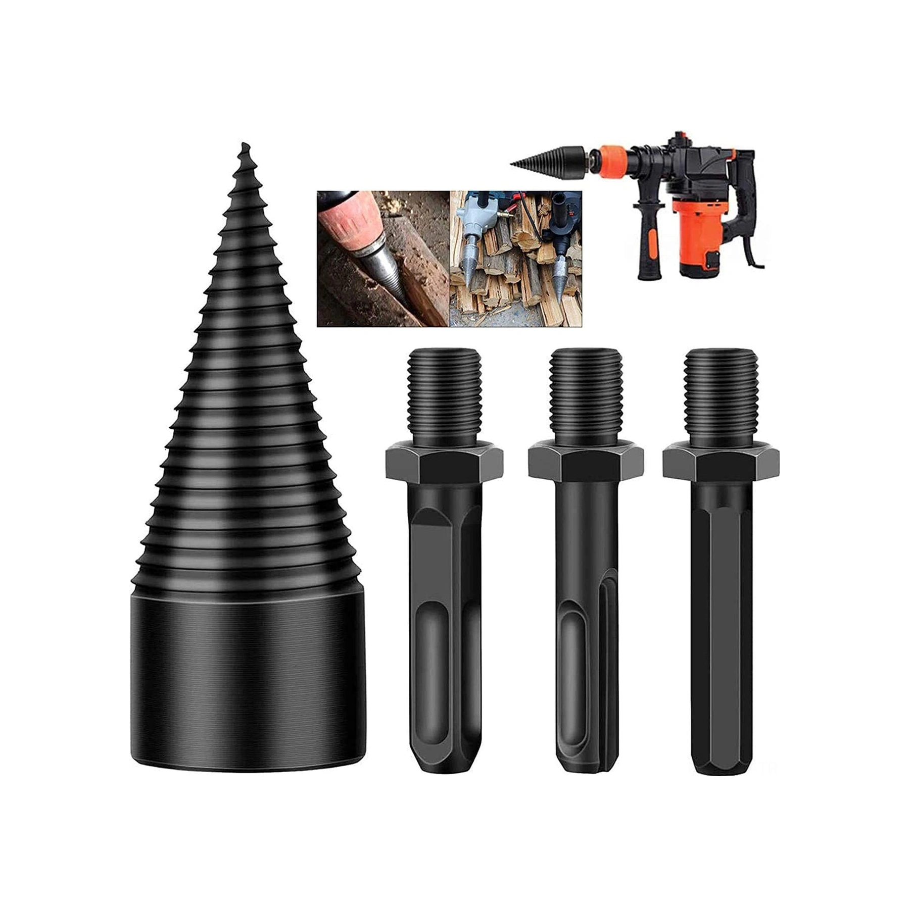 Moveevo Ahşap Bölme Matkap Ucu, Yüksek Karbon Çelik, Çekiç Matkap Uygulamalı, Kare-daire-hex Uçlu 3 Adet Uçlu Seti