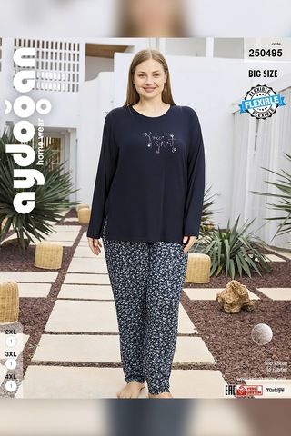 Aydoğan Kadın İnci Büyük Beden Lacivert Pijama Takımı 0495 Lacivert