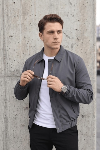 Oksit Muxi Slim Fit Fermuarlı Ve Çıtçıt Korumalı Astarlı Suya Dayanıklı Erkek Mevsimlik Bomber Ceket Fume