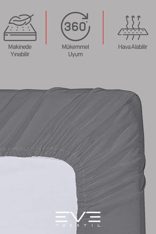 Eve Tekstil %100 Doğal Pamuk Tek Kişilik Rainforce Kumaş Lastikli Çarşaf Ve Yastık Kılıf Set Koyu Gri
