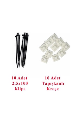 20'li Kablo Düzenleme Seti 20x20 Yapışkan Kroşe + 2.5x100 Siyah Kablo Bağı