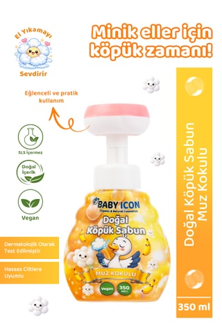 Baby Icon Doğal Çocuk Köpük El Sabunu 350 Ml Muz Kokulu Lavanta Aynısefa Vegan Parabensiz Köpük