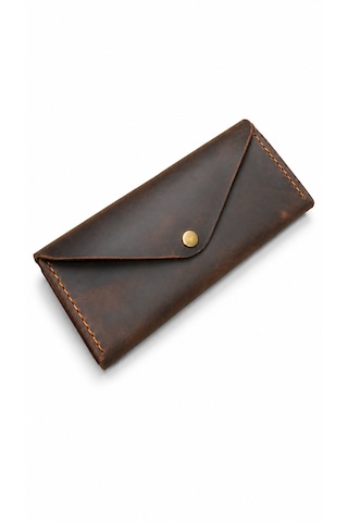 Craft & Luna Hakiki Deri Clutch El Çantası El Yapımı Telefon Bölmeli Portföy Kişiselleştirilebilir Kahverengi