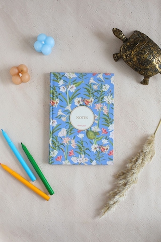Çiçekli Bez Ciltli Defter / Çizgili Mavi