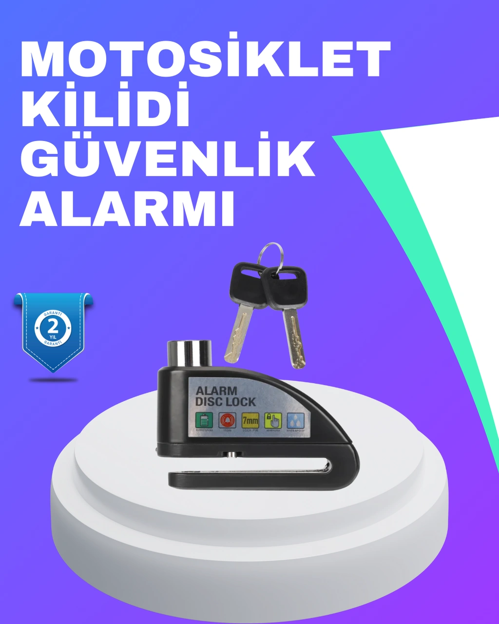 Lexroo Su Geçirmez Alarm Disk Kilidi Motosiklet Scooter Bisiklet Güvenlik Standart