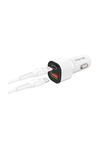 S-link Sl-ec38pd Typec To Typec Kablolu 38w Pd+usb Qc3.0 Beyaz Araç Şarj Cihazı