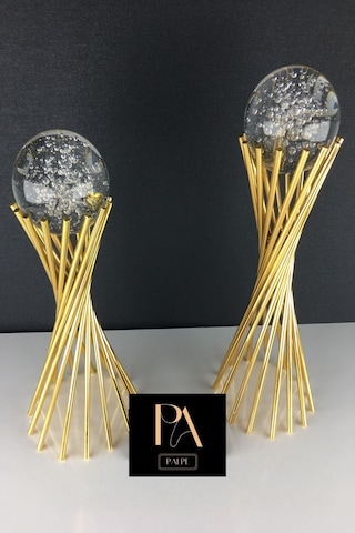 Gold K 2'li Ofis Metal Aksesuar Biblo Ev Salon Dekorasyon Obje