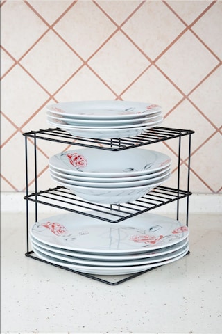 Magic Objects Siyah 3 Katlı Dolap İçi Raf Düzenleyici Mutfak Düzenleyici Tabak Bardak Düzenleyici Siyah