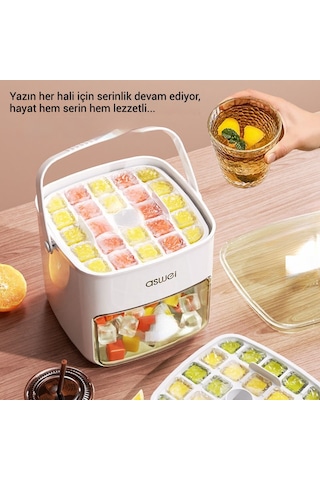 Snapbuy Büyük Kapasiteli Buz Kalıbı, 48 Bölmeli, Bastırmalı Pratik Tasarım, Ev Tipi Buzluk İçin Uygun Krem