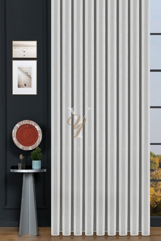 9198 Tül Perde V-01 Beyaz Beyaz