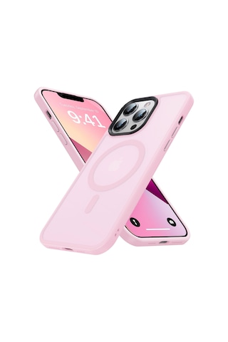 Bix İphone 14 Pro Max Magsafe Uyumlu Kılıf Tam Koruma Manyetik Darbe Emici Pembe