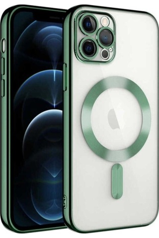Apple Uyumlu iPhone 13 Pro Max Kılıf Kamera Korumalı M-safe Wireless Şarj Özellikli Zore Demre Kapak Koyu Yeşil