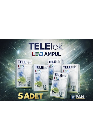 Teletek Led Ampul 9w 5 Li Set 100w Eşdeğer 6500k Beyaz Işık %85 Tasarruf E27 Duy Teletek 1