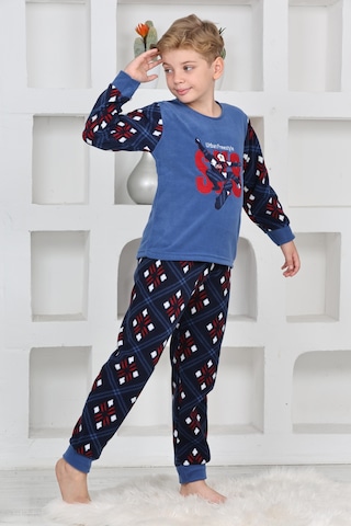 Yeni Sezon Sonbahar/kış Erkek Çocuk Skate 8 Desenli Polar Pijama Takımı 4536 Mavi