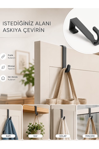 Beylini 10'lu Pratik Askı Kapı Banyo Mutfak Düzenleyici Askı Seti Pratik Kanca Askılık Basit Pratik Tak Çıkar Antrasit