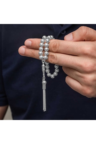Gümüş Yuvarlak Çizgili Erkek Tesbih Sl12631 Gümüş