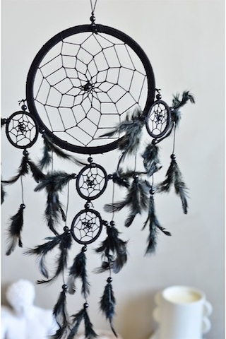 Üç Gözlü Siyah Rüya Kapanı / Dreamcatcher (16,5 Cm Çap)