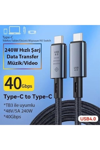 240w 4.0 Thunderbolt Type-c To Type-c Şarj Data Ve 8k 60hz Görüntü Aktarım Kablosu Tip C 2 Metre Cz855