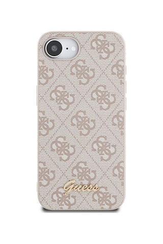 Apple iPhone 16e Uyumlu Kılıf Guess Lisanslı 4g Desenli Script Metal Logolu Kapak Pembe